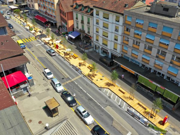 Aménagement de la place de la gare vue aérienne par drone Nyon le 26.6.2019 © photo Michel Perret